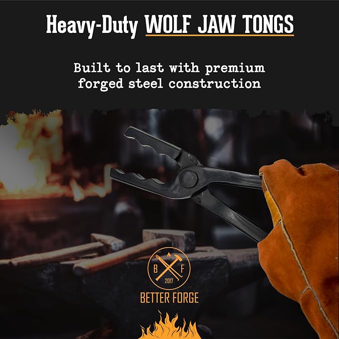 Universal Wolf Jaw Blacksmith Tongs (20", Black) - Blacksmith Tools and Forging Tools for Beginner & Professional Blacksmithing - Durable Steel, Ergonomic Grip and Versatile