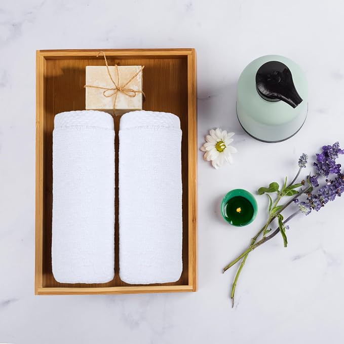 Amazon Basics 8-Pack Soft, Highly Absorbent, Quick-Dry Hand Towels, 100% Cotton, 28" x 16", White