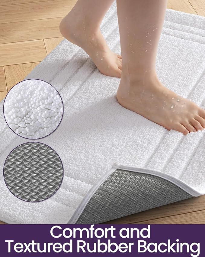DEXI Bath Mats Bathroom Rug Non Slip Bathmat, 32x20 White | Soft Microfiber Carpet, Washable, Absorbent Quick Dry for Shower Floor Sink
