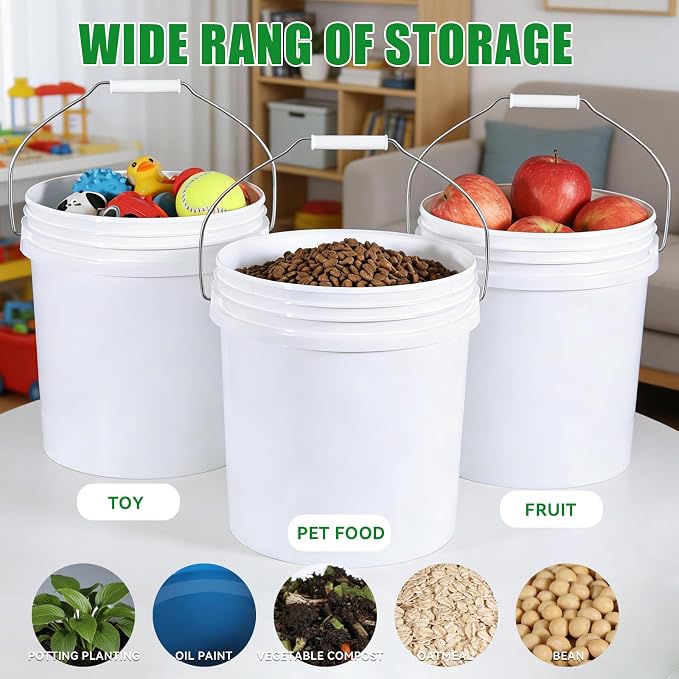 18-Pack 2.5 Gallon Plastic Bucket with Handle – White Heavy-Duty Food Grade Water Storage Buckets for Cleaning, Paint, Ice, Halloween & More