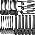 Thenshop 30 Pcs Serving Utensils Set Stainless Steel Flatware Serving Set Include Large Spoons Slotted Spoons Forks Soup Ladle Pie Server and Tongs for Buffet Catering Party Restaurant(Black)