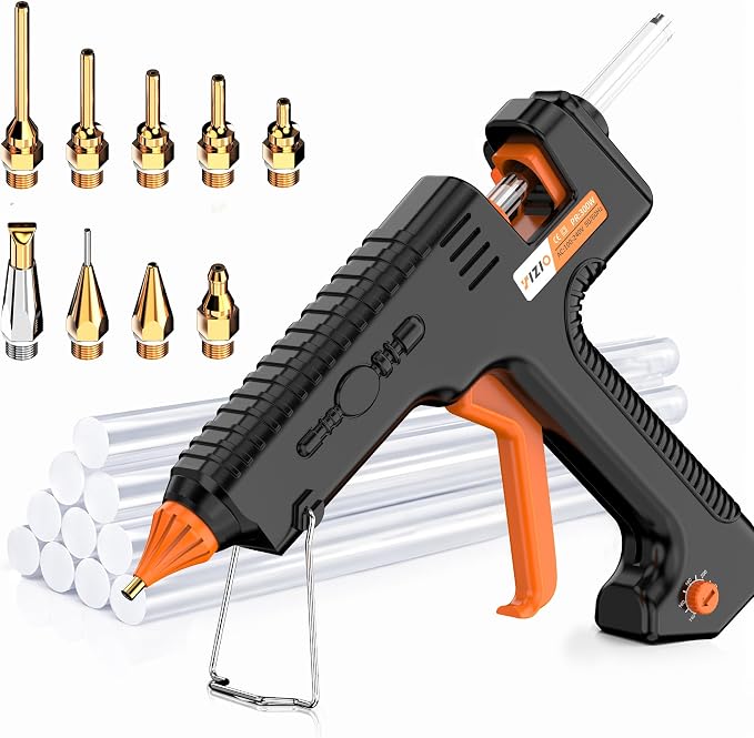 IZIO 300W Industrial Hot Glue Gun Kit with Adjustable Temperature 140°C-220°C, Heavy Duty Hot Melt Glue Gun with 9 Precision Nozzles & Glue Sticks for Woodworking, DIY Crafts, Repairs & Metal Bonding