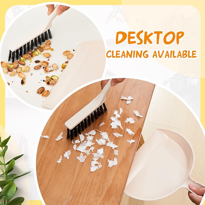 Sliner 18 Pack Mini Dustpan and Brush Set Nesting Snap Plastic Dust Pans with Brush Small Handheld Broom and Dustpan Set Bulk Portable Cleaning Suitable for Desktop Pets Care Camping(Blue, Pink,Beige)