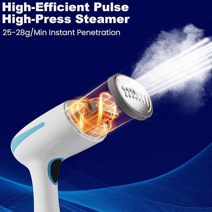 DBC Travel Steamer for Clothes 1500W, 250ml Water Tank,20S Fast Heat-up Portable Handheld Steamer for Clothes, 2 in 1 Fabric Wrinkle Remover with Fabric Brush,Ideal for Home, Office, Travel
