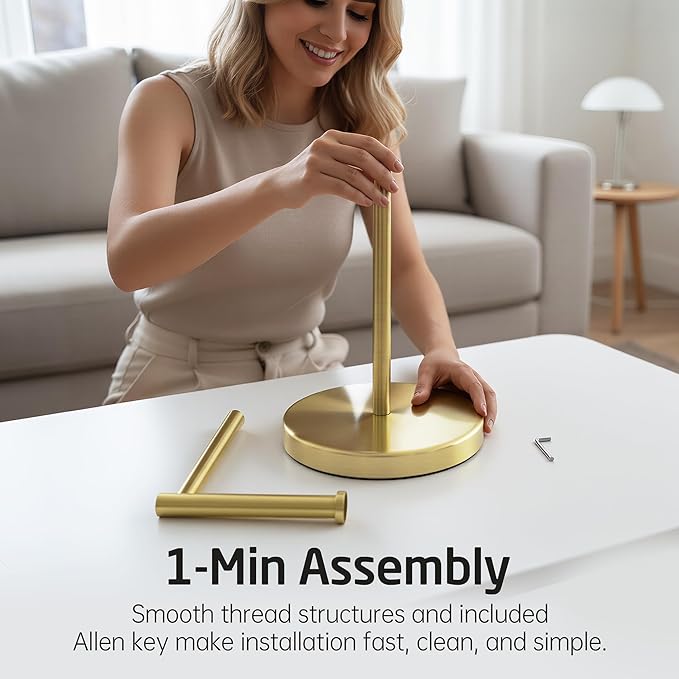 KES Gold Toilet Paper Holder Free Standing SUS 304 Stainless Steel Rustproof Pedestal Lavatory Tissue Roll Holder Floor Stand Modern Brushed Gold Finish, BPH283S1-BZ