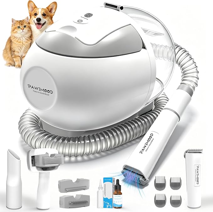 Dog Grooming Vacuum, 13000Pa & 2L Dust Cup & <55dB, 5-in-1 Self-Cleaning Pet Hair Vacuum with Spray Brush for Shedding, Quiet Deshedding Kit for Dogs Cats