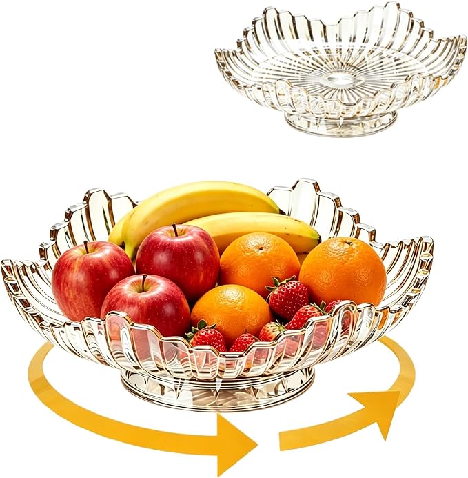 Rotatable Crystal Glass Fruit Bowl, Extra Large Flower Tray 12In | Smooth 360° spinning base, max 20kg load for kitchen & dining display