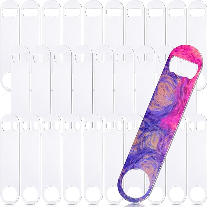 Geiserailie 32 Pieces Sublimation Blank Bottle Opener Stainless Steel Flat Beer Bottle Opener for Kitchen Restaurant Personalized Sublimation Photo (White)
