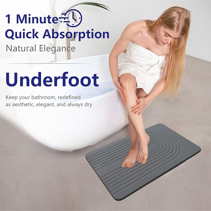 Fast Drying Stone Bath Mats for Bathroom, Non-Slip Diatomaceous Earth Bath Mat, Super Absorbent Bath Mat Stone (23.6''×15.4" Dark Gray Arcana)