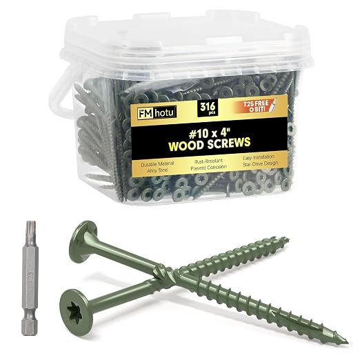 #10 x 4” Deck Screws, 316Pcs Star Drive Wood Screws | Rust Resistant Timber Screws for Timber/Log/Landscaping Wood, T25 Star Bit Included, Green