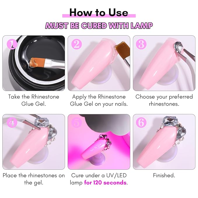 Makartt Nail Rhinestone Glue with Brush Kit High Viscosity Nail Charms Gel | 30-Day Strong Hold Extra Thick Support Gel 15ML for Gem, 5mm+ Crystals, Stones, 3D Nail Decor, UV/LED Cured, DIY Salon Use