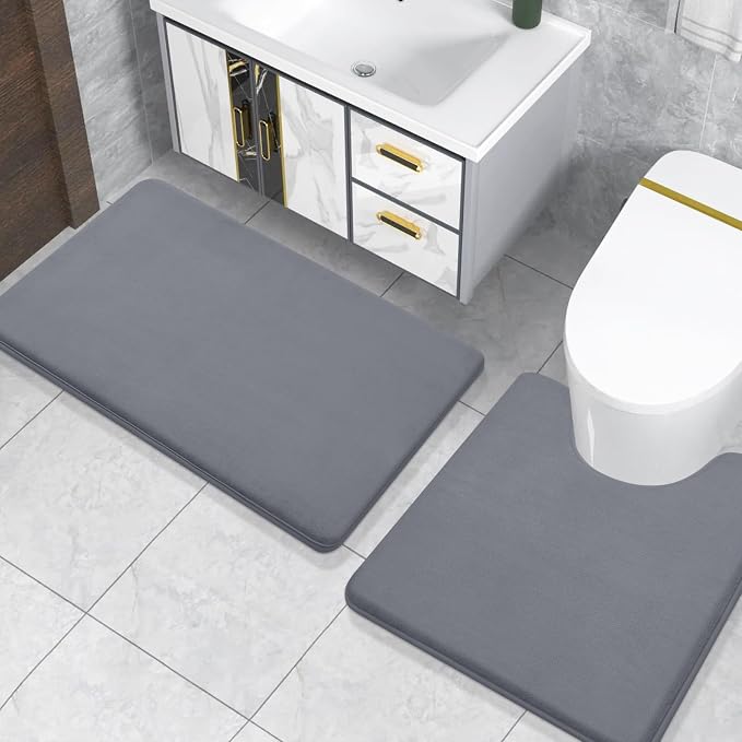 Smiry Memory Foam Toilet Rugs U-Shaped 24x24, Extra Soft Absorbent Non-Slip Contour Bathroom Rugs, Machine Washable Bath Mats for Toilet, Dark Grey