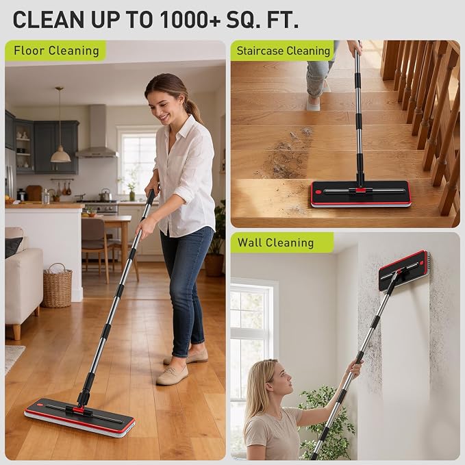 HoMettler Transparent Mop and Bucket Set with Separate Dirty & Clean Water, 65" Flat Mop for Floor Cleaning (Grey)