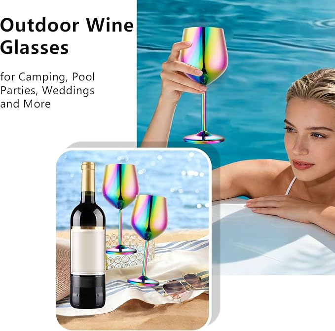 UNISWEET Unbreakable Stainless Steel Wine Glasses Set of 4, Colorful | 17oz Unique Fancy Metal Wine Goblets, Shatterproof, Ideal for Outdoor, Camping, Travel, Pool, Great Gift for Wine Lovers