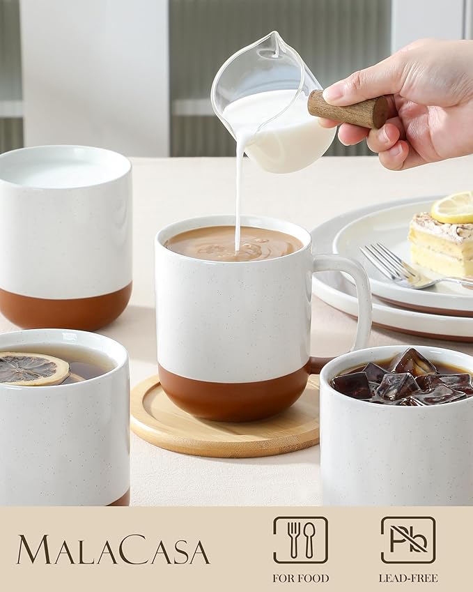 MALACASA Ceramic Coffee Mugs Set of 4, 16oz Coffee Cups, Modern Farmhouse Mugs for Coffee, Latte, Tea, Hot Chocolate, Cappuccino, Milk, Microwave & Dishwasher Safe, Khaki White, Series TARA
