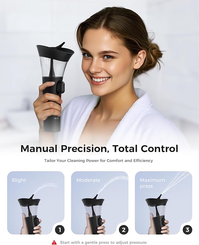 KAUGIC Manual Ear Wax Cleaner – Safe, Comfortable & Easy to Use Seamless One-Hand Operation, Black | Gentle Ear Irrigation Tool, Effortless Hand-Controlled Flow, Soft Silicone Tips, Comfortable Ergonomic Grip, FSA - HSA