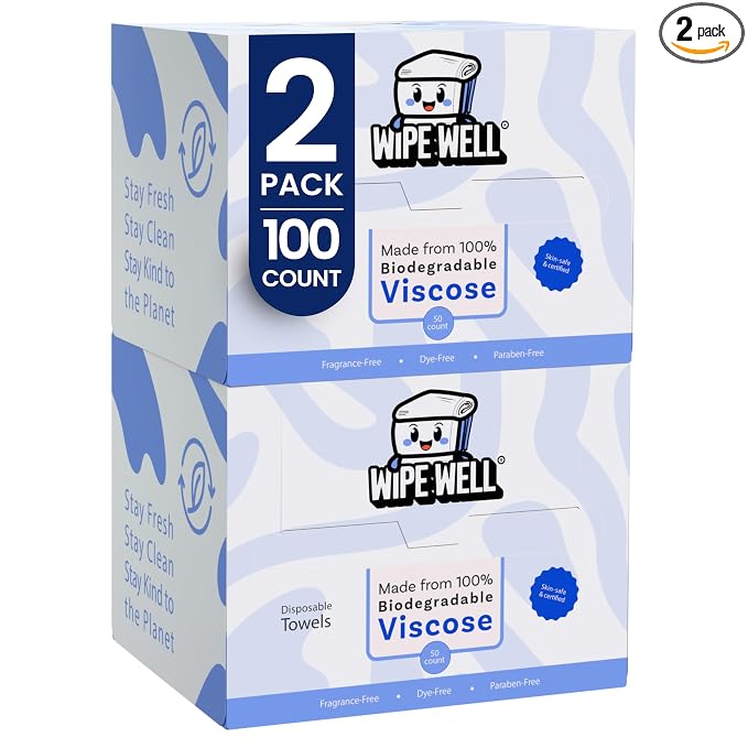 Disposable Face Towels for Sensitive Skin, Biodegradable Ultra Soft Facial Dry Wipes, Multi-purpose for Skin Care, Dye-Free, Paraben-Free, Lint-Free, Makeup Remover Clean Towel