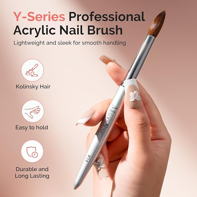 MelodySusie Kolinsky Acrylic Nail Brush, 100% Pure Kolinsky Hair, Professional Nail Brush for Acrylic Powder Nail Extension and 3D Nail Carving, Nail Art Tools for DIY Home Salon, Size 8