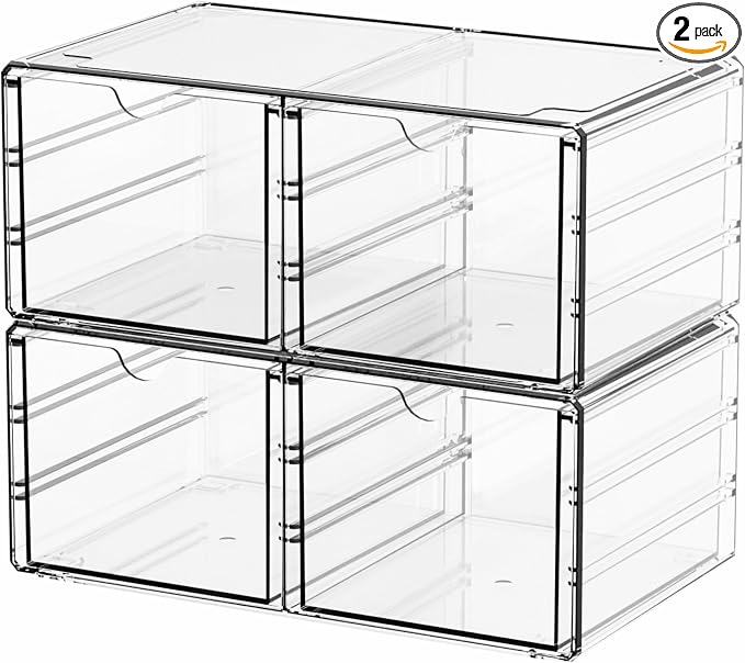 Yieach 2 Pack Acrylic Storage Drawers With 4 Drawers,Stackable Desk Organizers and Makeup Organizer,Large Clear Office Supplies Organizer for Pen,Medical,Art Craft,Stationery Organizer for Countertop