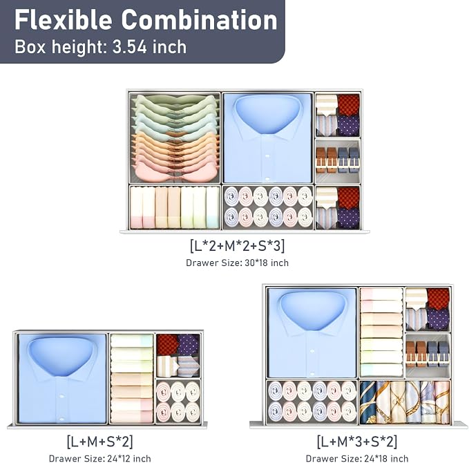 DIMJ Drawer Organizer Clothes 26 Pack - Foldable Baby Organizers and Storage & Closet Organizers for Bedroom, Closet - Nursery Organization Dresser Dividers for underwear, Sock,Bra, Belt, Tie,White