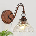 1 Piece Vintage Wall Sconce, 1-Light Matte Antique Red Bronze Finish Wall Sconce with Hanging Crystal Accents and Flower-Shaped Clear Shades for Bathroom Bedroom Living Room,Vintage Vanity Light