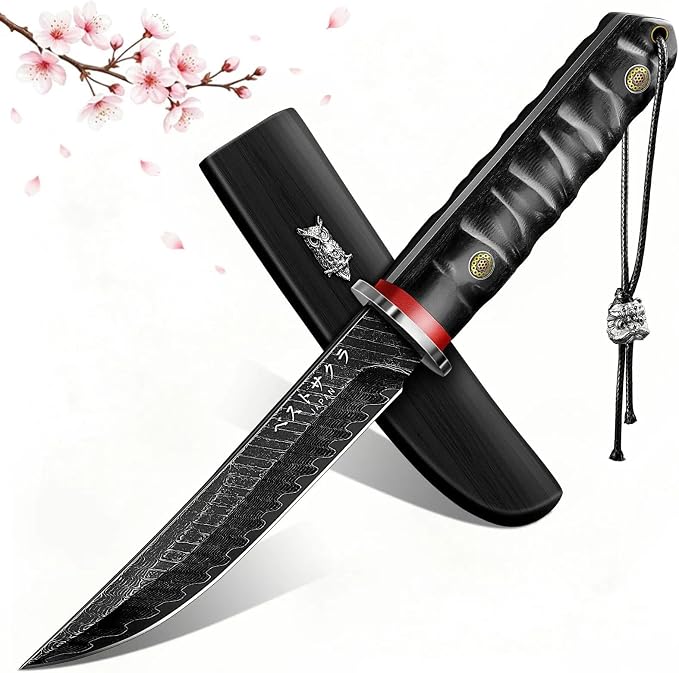Purple Dragon Japanese Fixed Blade Knife - Ideal Gifts for Men | Gift Box, Samurai Katana Knife with Wooden Sheath, Razor Sharp Camping Knives for Survival Bushcraft
