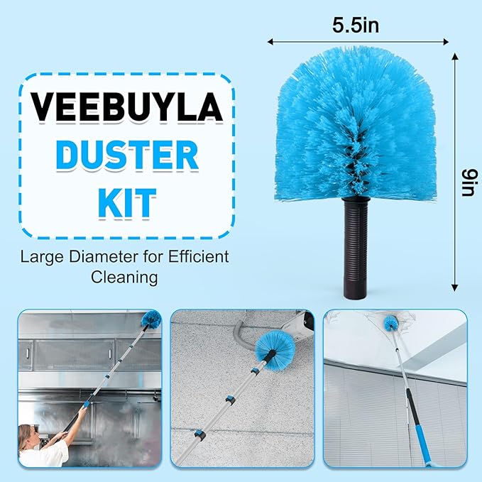 26FT Reach Cobweb Duster with Extension Pole - Spider Web Brush for Cleaning with 5-20FT 4-Section Flip-Lock Telescopic Pole, Effortlessly Cleans High Indoor & Outdoor Webs