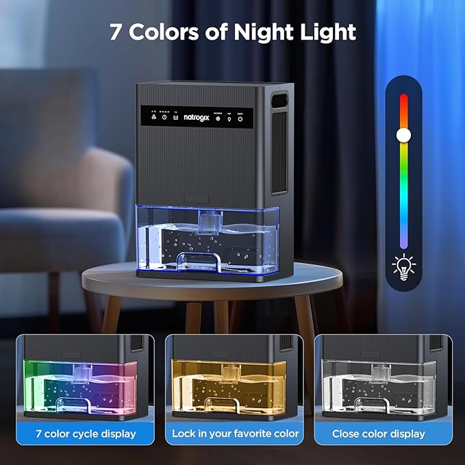 Dehumidifier, 106 OZ Water Tank Dehumidifiers for Home, 1000 sq.ft Quiet Dehumidifier for Basement Bathroom Bedroom RV with Auto Shut Off, Timer, Sleep Mode, 7 Color Light, Grey