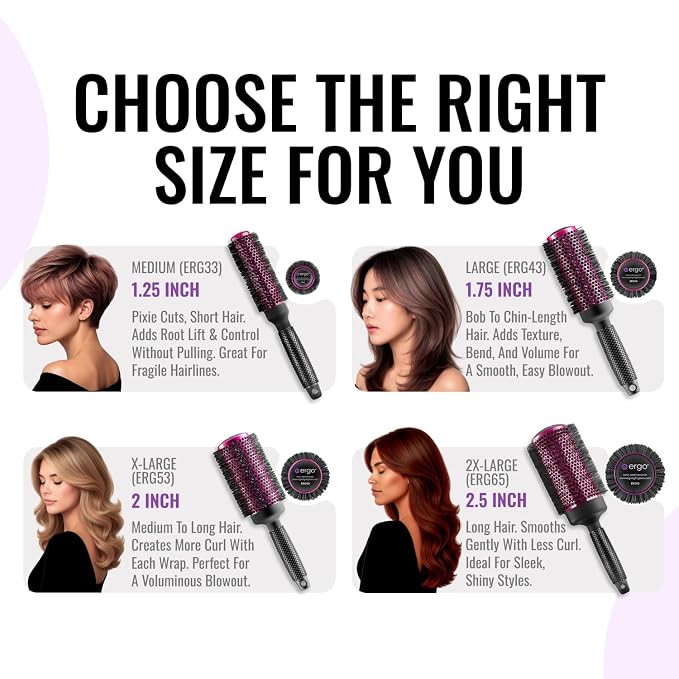 ERGO Super Gentle Round Brush for Blow Out - Salon Quality Hair Styling for Women - Roller for Wet and Dry Hair - Volumizing Care Blowout - ERG65: 2.5"