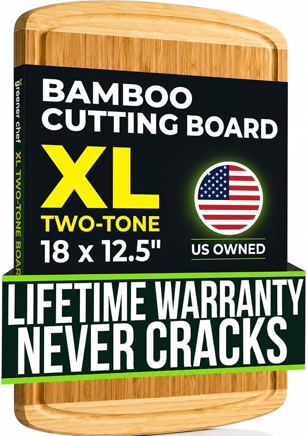 Greener Chef Luxury Bamboo Cutting Board (Extra Large) with Vertical Grain Strength Technology - Non Toxic, Spacious and Lightweight 18" XL Chopping Board Gift - Replacements for Life