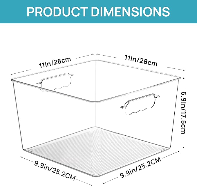 Vtopmart 10 Pack Extra Large Clear Plastic Storage Bins,11x11 Cube Acrylic Organizer Square Containers with Handle for Pantry,Closet,LaundryRoom,Kitchen,Bathroom,UnderSink Organization