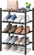 viewcare Black Small Shoe Rack for Entryway, 4-Tier Bamboo Shoe Organizer for Hallway Closet, Free Standing Shoe Racks for Indoor Outdoor