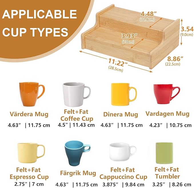 Hongtamoya 2-Tier Expandable Bamboo Coffee Mug Holder, Mug Organizer for Kitchen Cabinets, Mug Cup Rack, Multi-Functional Cup Holder Shelf, Coffee Bar Organizer, Home