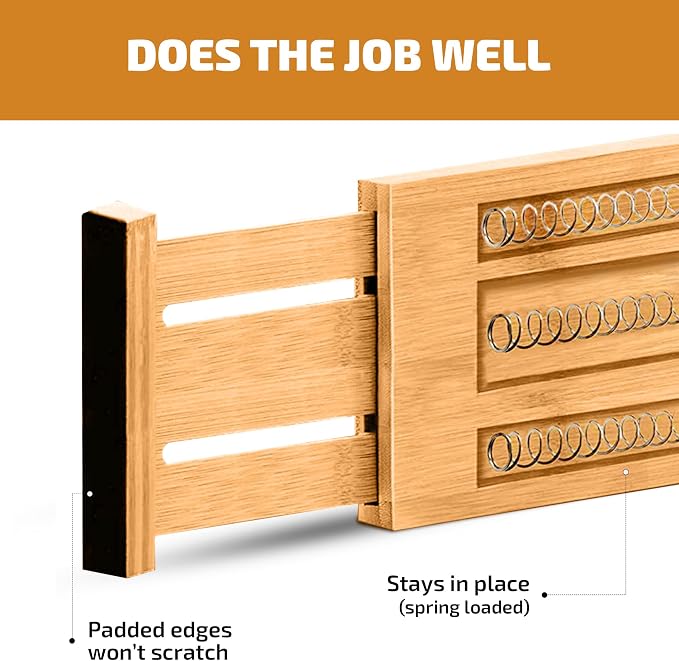 6 Pack Bamboo Drawer Dividers - 6 Inch High for Deep Drawers, Adjustable 11.5 to 17 Inch Expandable Kitchen Drawer Organizer, Spring Loaded Dresser Separator for Clothes, Bedroom, Bathroom, Office