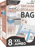 Cozy Essential Vacuum Storage Bags, 80% Compression Vacuum Seal Space Saver Plastic Packaging Bags for Clothes, Blankets, Pillow, Bedding, Comforters, Sealer Clothing Storage,8 XXL Jumbo