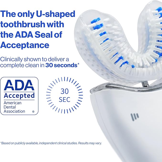 Autobrush Sonic Pro Electric Toothbrush – Only ADA Accepted U-Shaped Brush, Clinically Proven Up to 5.1X Better Cleaning, 30-Second Full Mouth 360 Clean, Rechargeable, Waterproof, White, Women's Small