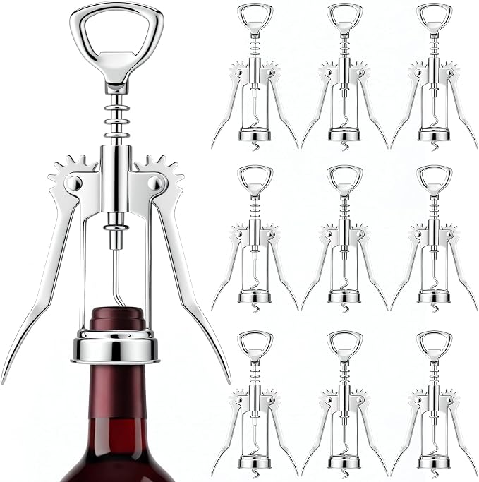 Hushee 10 Pcs Wine Bottle Opener, Zinc Alloy Wing Corkscrew Heavy Duty, Multifunctional Wine Corkscrew for Kitchen, Restaurant, Bar, Waiters, Ideal for Wedding Shower Party Favors, Event Gifts