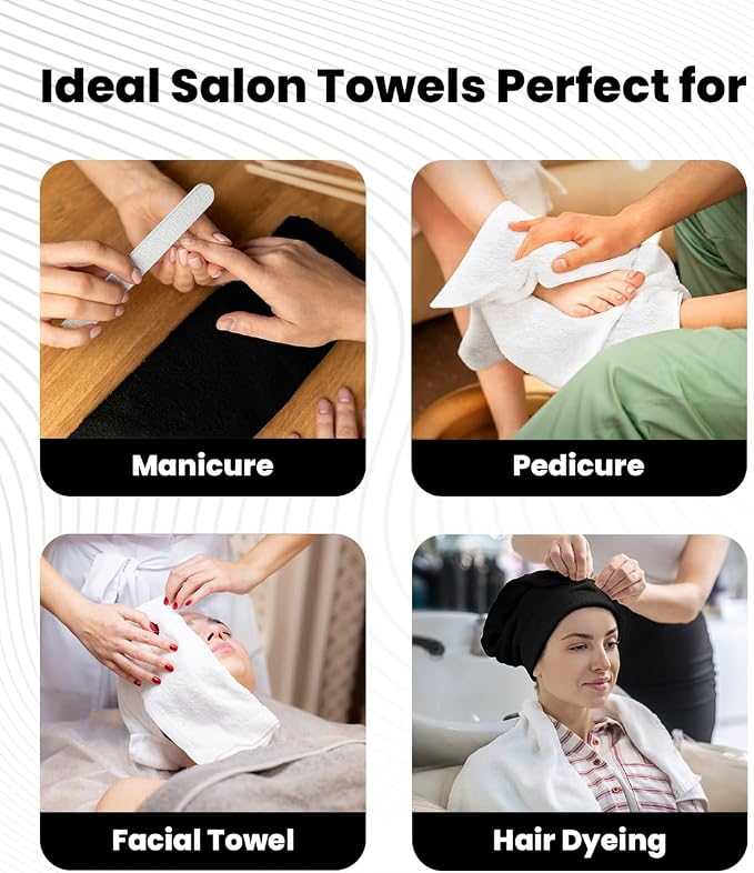 Avalon Towels Salon Towel - Black and White Hand Towels Bulk Pack of 24 - 100% Cotton Absorbent Spa, Facial & Gym Towel for Working Out - 16x27 Inches (Not Bleach Proof)