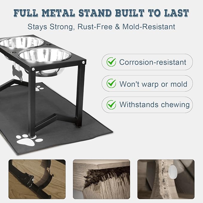 Elevated Dog Bowls, Metal Raised Dog Bowl Stand with 2 Thick 111oz Capacity Stainless Steel Food Bowls & Non-Slip Mat - 14" Tall for Large/Extra Large Breeds
