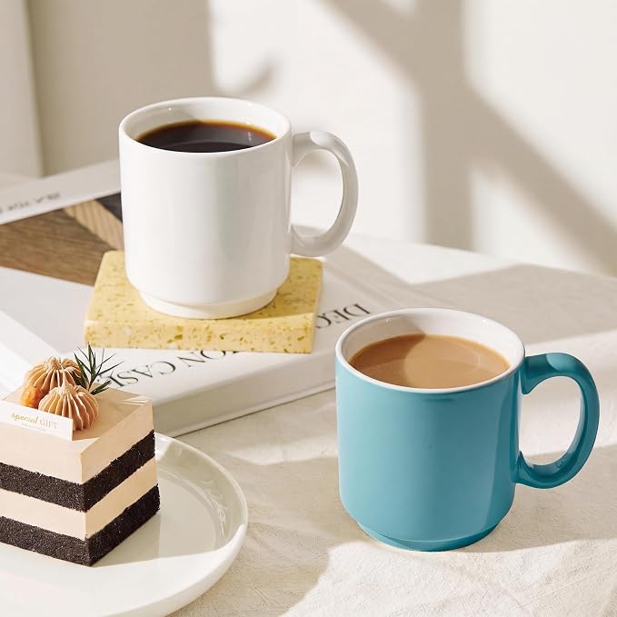 Sweese Stackable Coffee Mugs Set of 6, 16 Oz Large Porcelain Cups for Coffee, Latte, Tea & Hot Drinks, Space-Saving Stackable Design, Microwave & Dishwasher Safe, Assorted Colors