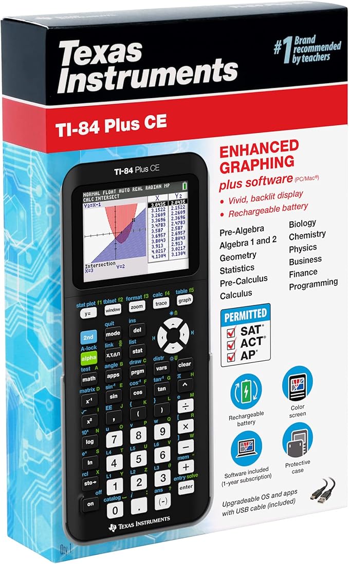 Texas Instruments TI-84 Plus CE Graphing Calculator, Black | Color Screen, Built-in Apps, Included Software, Test-Permitted, for Math, Science and Finance | Signature Series Gift Bundle