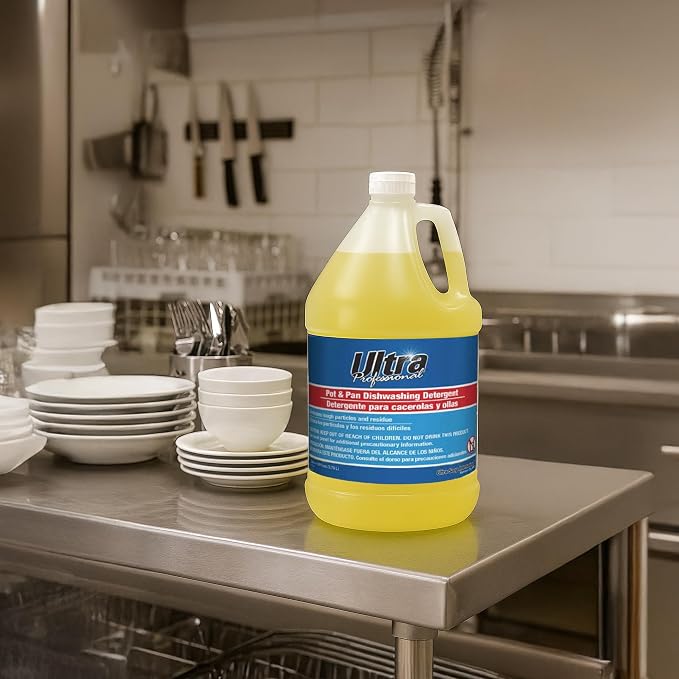 Ultra Professional ™ 4 Pack 1 Gallon Pots & Pan Dishwashing Detergent Dish Cleaning Liquid, Lemon Scent, Yellow - Powerful Grease Remover