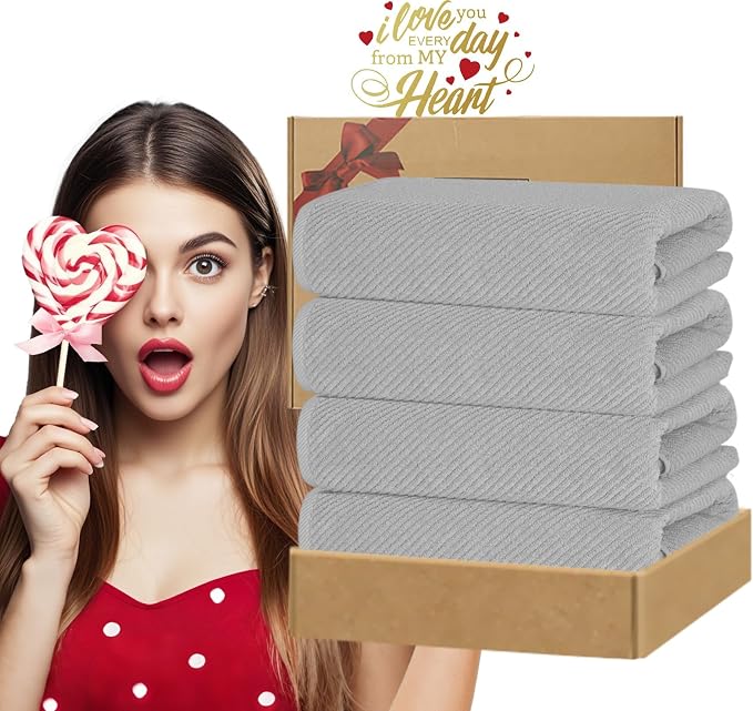 VOOVA & MOVAS Bath Towels 4PC, 100% Cotton, 30x56 in, Gray | Quick Dry, Thick, Soft, Absorbent, Luxury Shower Towel, Towel Gift Set, Perfect For Bathroom, Resort, Holiday Gift