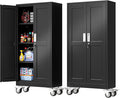 PAOFIN 61''H Metal Garage Storage Cabinet with Wheels,Steel File Cabinets with 2 Doors and 3 Adjustable Shelves for Home Office, Warehouse, Required Assembly,Black