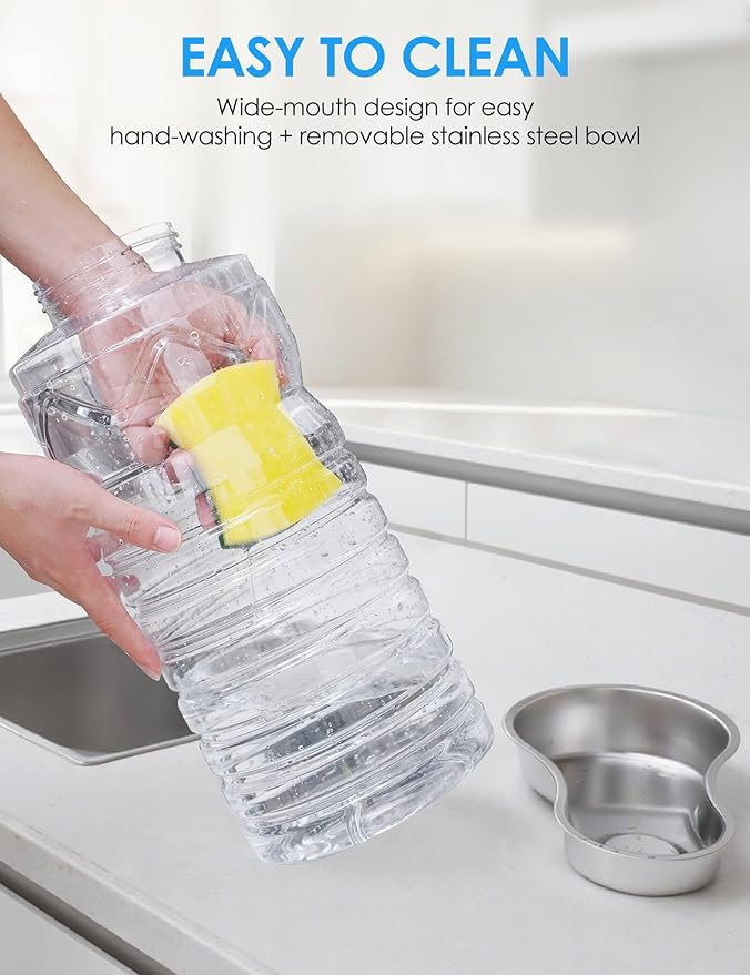 Heouvo 2.5 Gallon Automatic Dog Water Dispenser (9.5L-Black) | Wide Mouth, Easy Clean/ Removable Stainless Steel Bowl/ Gravity Refilling, Large Capacity for Cats and Dogs, Multi-Pet Homes