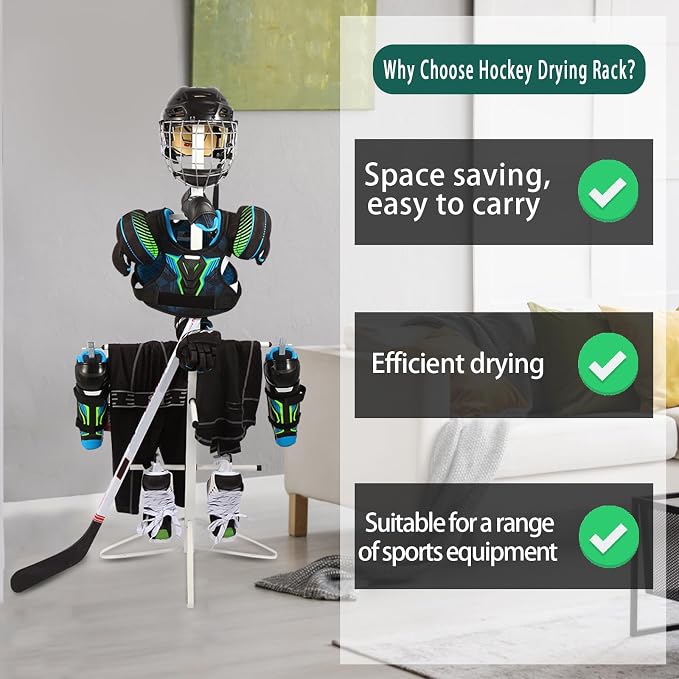 Hockey Gear Drying Rack Hockey Drying Rack Metal Sports Gear Storage Dry Rack for Drying and Storing Adult and Child Sports Equipment Hockey Equipment Drying Rack-4 Additional Hanging Clips