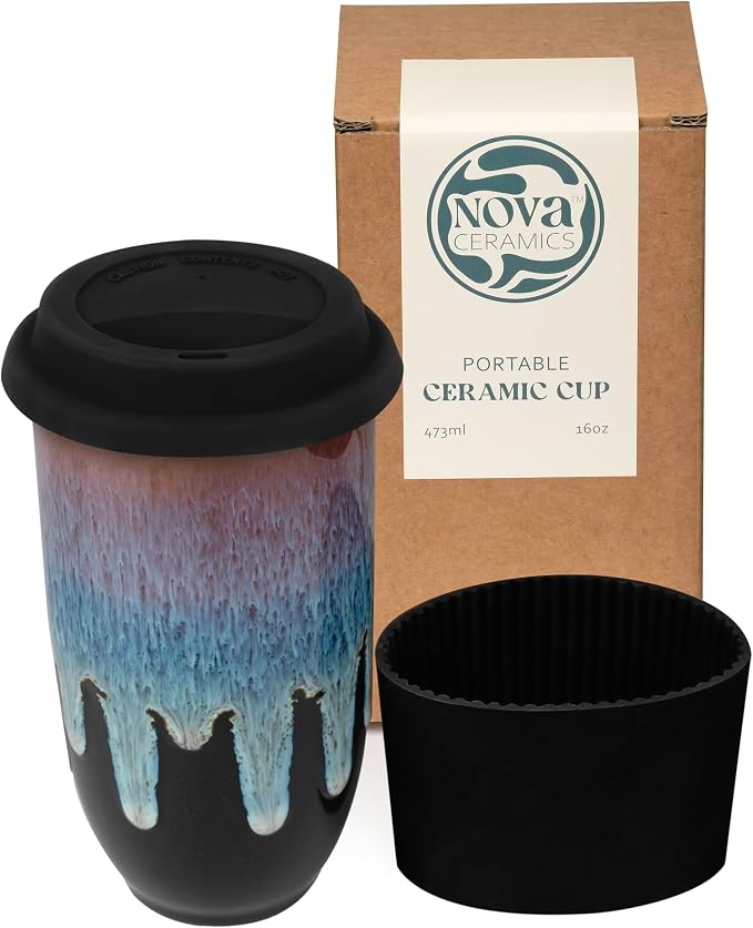 NOVA CERAMICS Coffee Tumbler – Travel Mug - On the Go Coffee Mug – Microwave & Dishwasher Safe Green Coffee Tumbler - Gifts For Women Men Him Her – 16oz – Monsoon