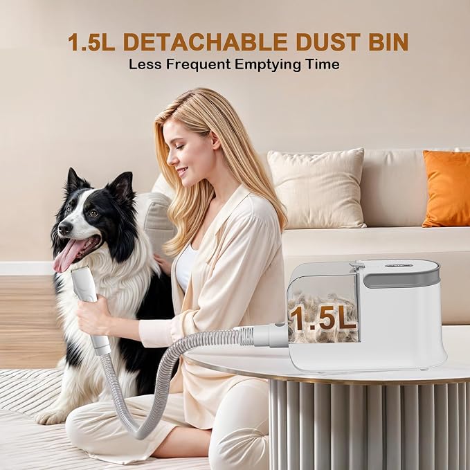 Dog Grooming Kit, 3 Suction Modes Dog Brush Vacuum with 6 Pet Grooming Tools (Eggshell)