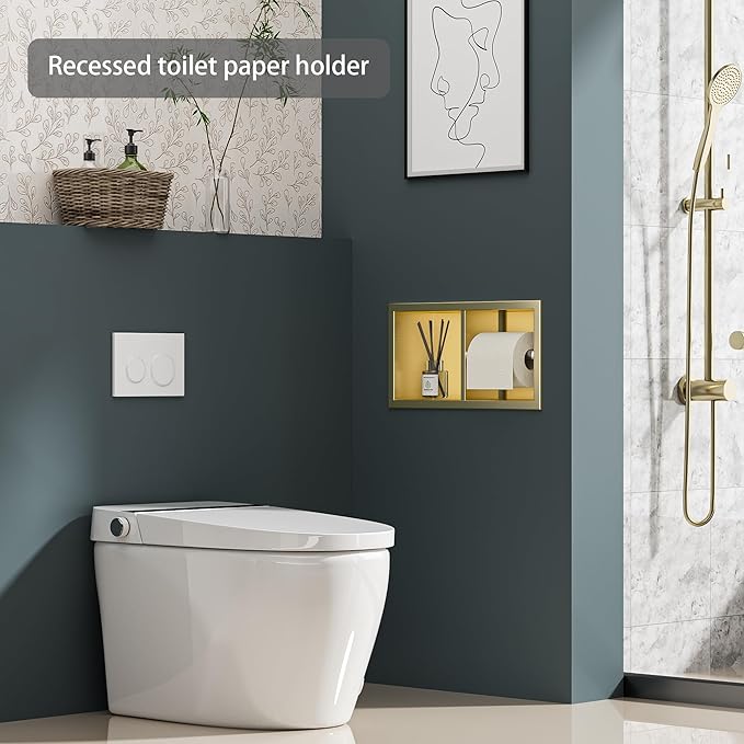 Neodrain Dual Roll Recessed Toilet Paper Holder - 304 Stainless Steel, Hidden in-Wall Design, Simple Loading and Unloading, Space-Saving for Modern Bathrooms（Gold