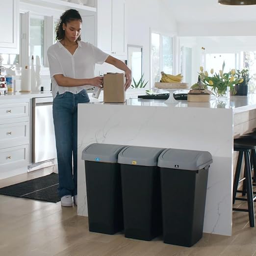 Glad 12 Gallon Trash Can with Clorox Odor Protection, 3 Pack | Linkable Waste and Recycling Bin with Swing Top and Lift Up Lid, for Kitchen, Office, Home, Black